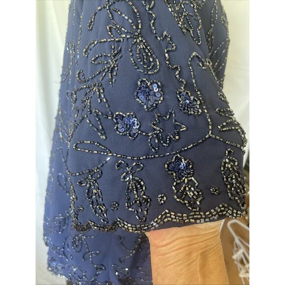 Roamans 1X Royal Navy Blue Intricate Bead & Sequin Short Sleeve Dressy Lined EUC - Picture 5 of 15